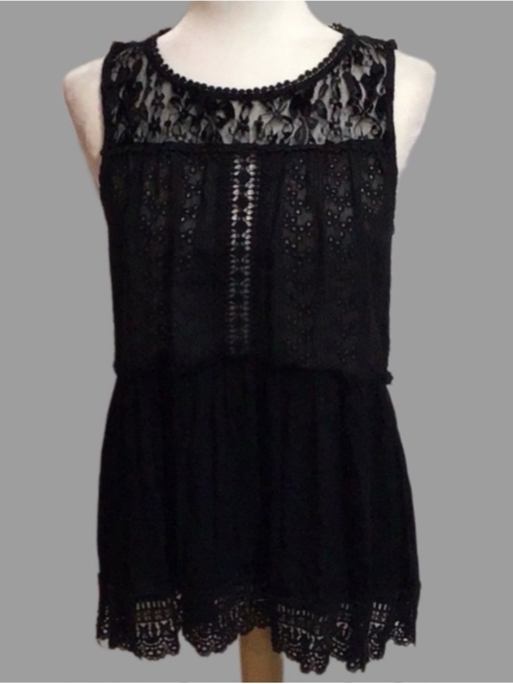 Knox Rose Black Lace Crochet Sleeveless Tunic